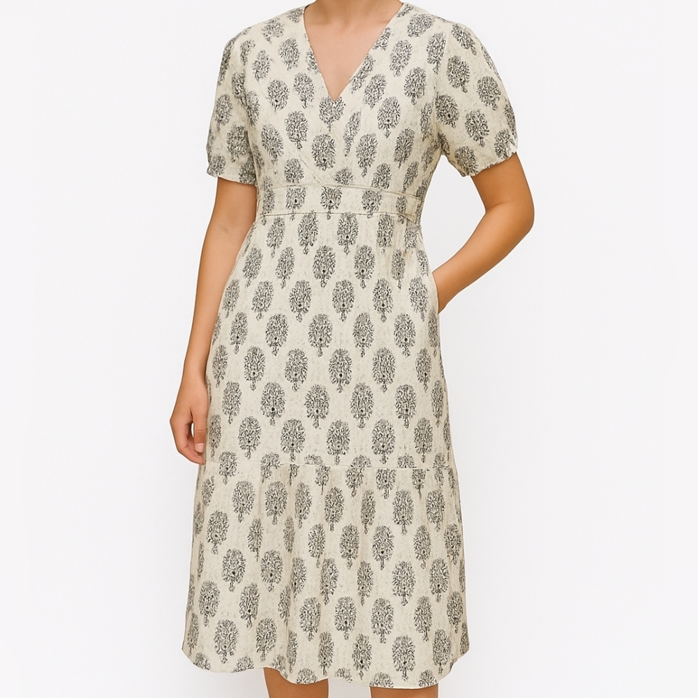 Neutral Printed V-Neck Maxi Dress
